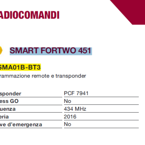 CHIAVE AUTO RADIOCOMANDO SMART FORTWO 451 IN-SMA01B-BT3