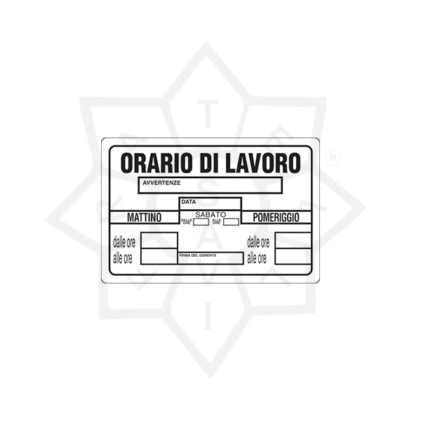 CARTELLO ORARIO DI LAVORO 30 x 20 cm – Ferramenta Idraulica Savi